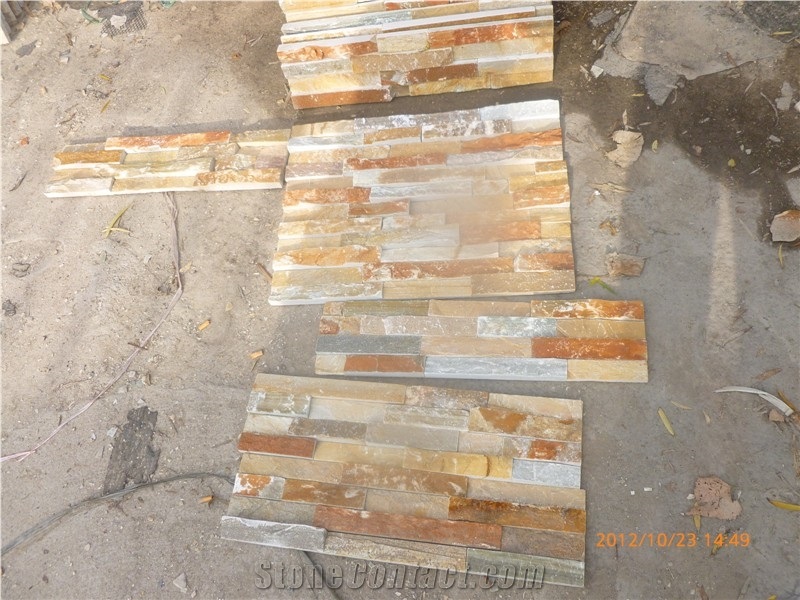 Wellest Yellowood Slate Rough Culture Stone, Ledge Stone,Stacked Stone, Wall Cladding Tile ,Veneer Panel, Square, China Natural Beige Slate Sl-014r