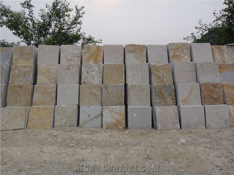 Wellest Yeloow Wood Slate Natural Finish Floor Tile,China Beige Colour Slate,St-014n