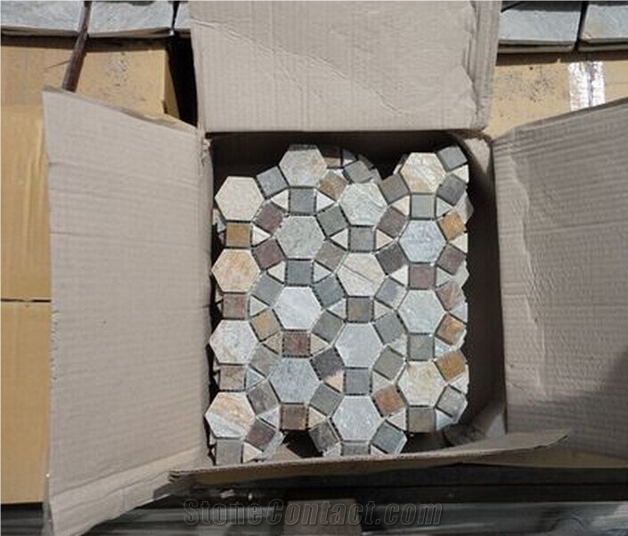 Mixed Color Slate Mosaic Floor & Wall Tile