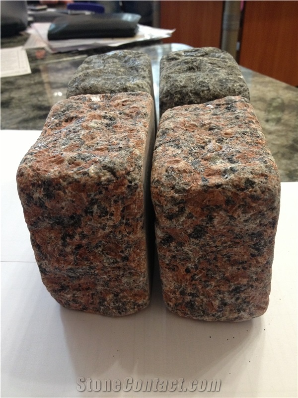 Red Granite Cube Stone, Red Granite Cobbles, Rosso Toledo