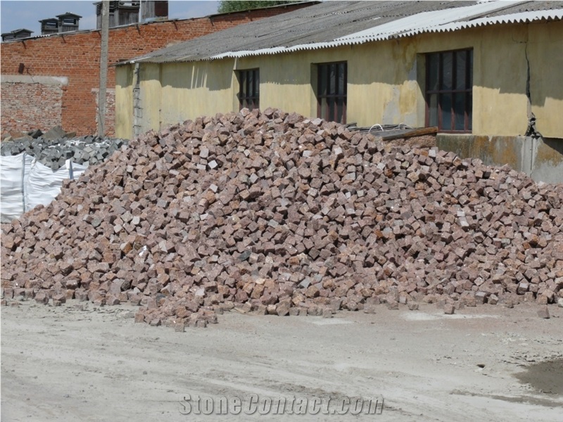 Red Granite Cube Stone, Red Granite Cobbles, Rosso Toledo