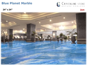 Blue Planet Marble 24"X24" Tiles Crystaline Stone, Blue Crystallized Marble