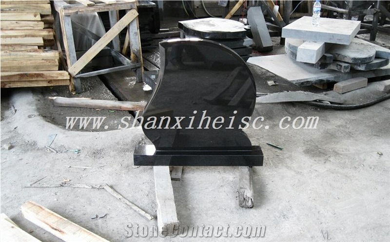 Absolute Black-Shanxi Black Granite Headstone in European Style
