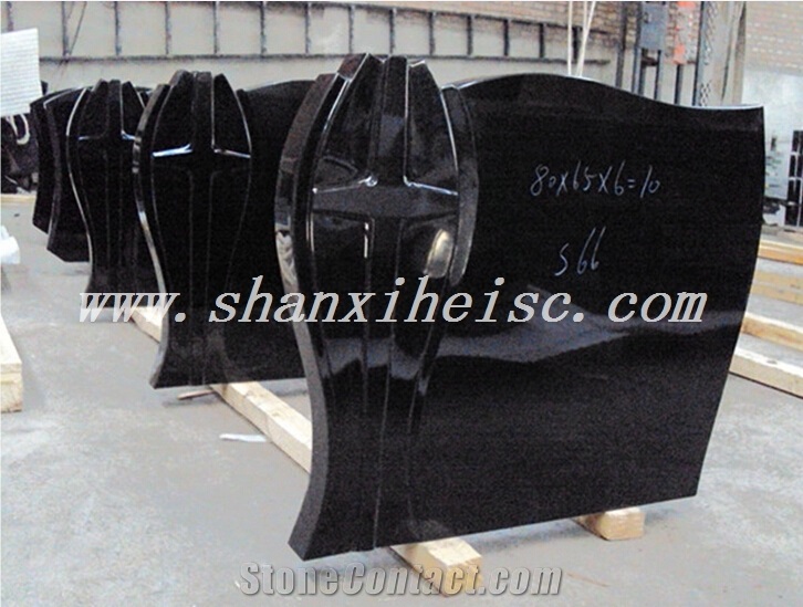 Absolute Black-Shanxi Black Granite Headstone in European Style
