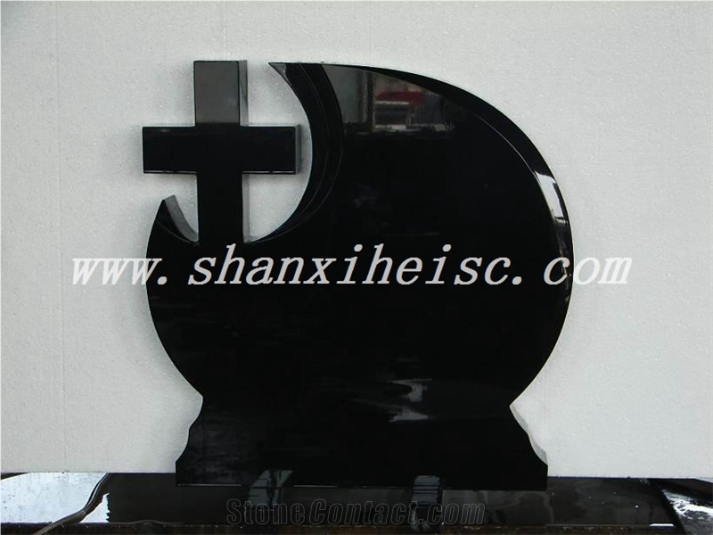 Absolute Black-Shanxi Black Granite Headstone in European Style