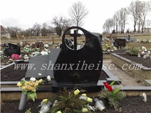 Black Granite Stone Gravestone G1401, Shanxi Black Granite Cross Gravestone