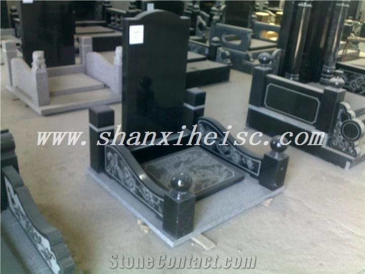 Cemetery Gravestone with Carved Design,Shanxi Black Monuments,Cheap Tombstones