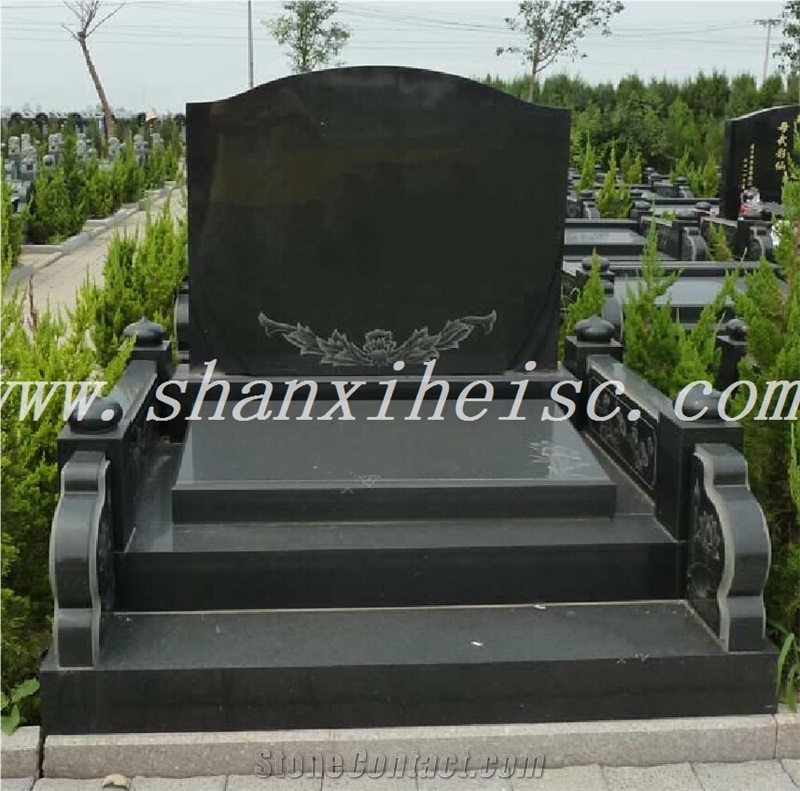 Cemetery Gravestone with Carved Design,Shanxi Black Monuments,Cheap Tombstones