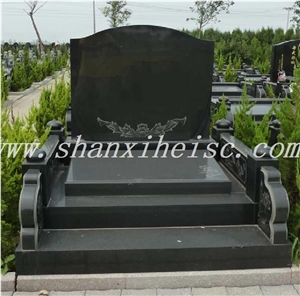 Cemetery Gravestone with Carved Design,Shanxi Black Monuments,Cheap Tombstones