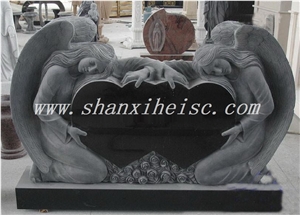 Shanxi Black Kneeling Angel Heart Style Granite Tombstone