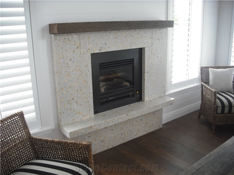 New Zeland Begie Cream Color Quartz Fireplace Hearths, Beige Fireplace Hearths