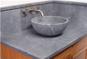 Soapstone Round Vessel Sink, Santa Rita Venata Grey Soapstone Sinks