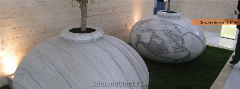 Calacatta Marble Planters, Flower Pot, Calacatta Macchia Oro White Marble Flower Pots