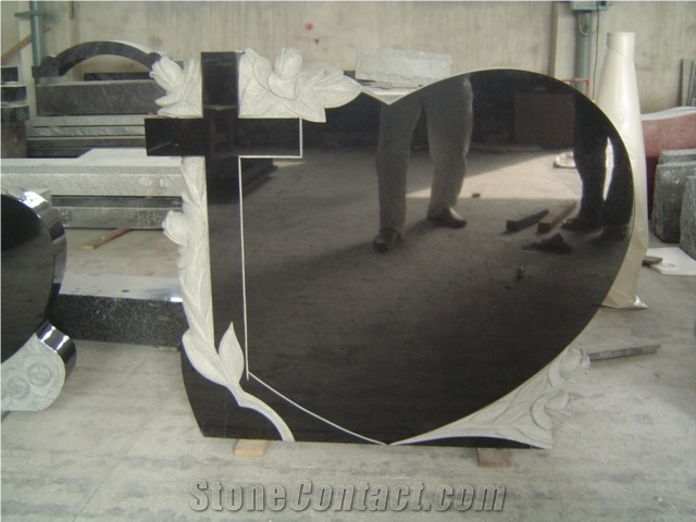 Heart Shape Tombstone Monuments, Black Granite Monuments