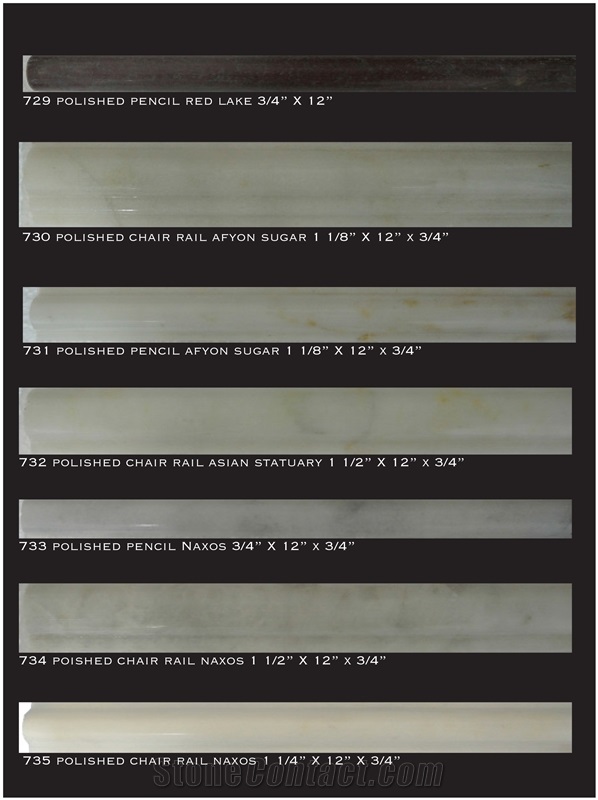 Afyon Sugar/Asian Staurary White Marble Chair Rails/Pencils