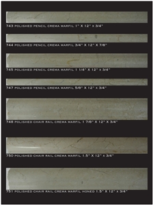 Crema Marfil Pencil/Chair Rails, Crema Marfil Marble Chair Rails