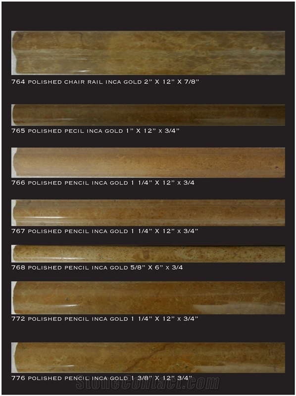 Inca Gold Chair Rail/Pencil, Inca Gold Limestone Chair Rails