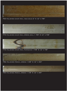 Pistachio & Arena Chair Rails/Pencils, Polished Pistachio & Arena Marble Chair Rails