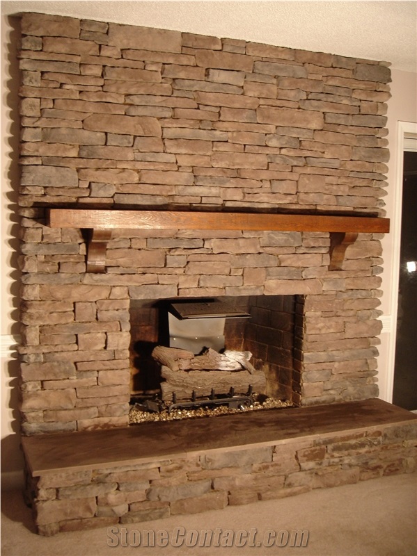 Culture Stone Fireplace Surround Brown Color, Brown Slate Cultured Stone