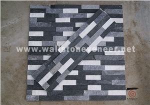 Culture Stone Wallstone White Black Color Mixed, White Slate Cultured Stone