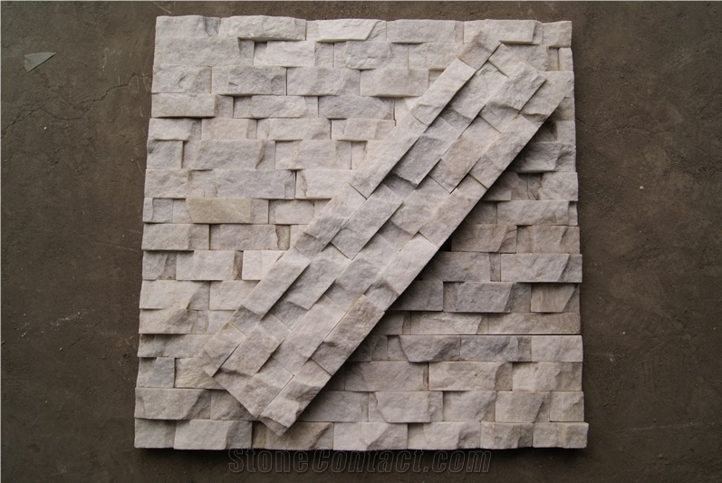 Shinning White Quartzite Culture Stone, Ledge Stone,Stacked Stone, Wall Cladding Tile ,Veneer Panel,Z Shape, Interlocked