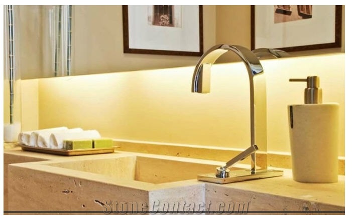 Beige Classic Traverttine Bathroom Top, Baja Cream Beige Travertine