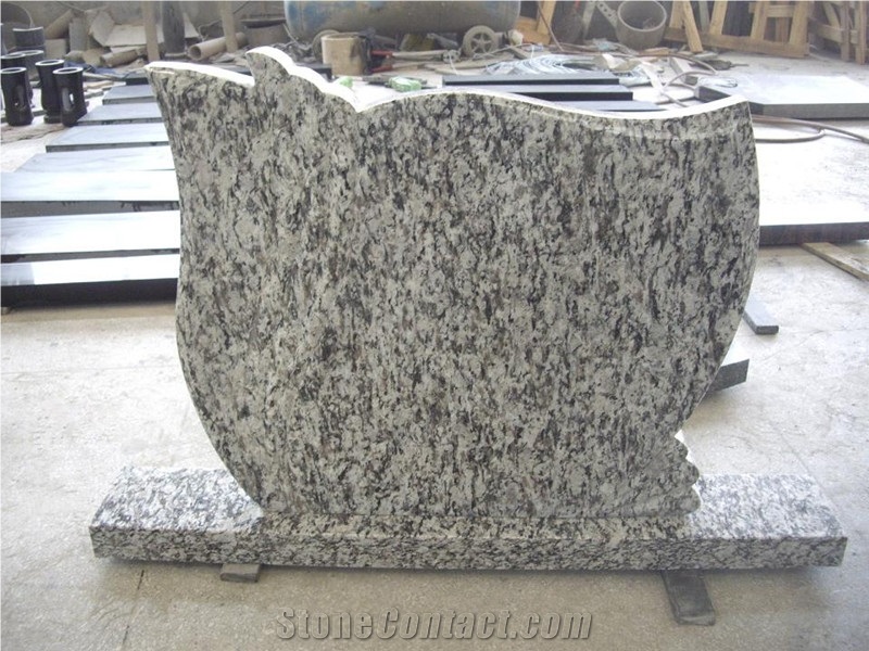 Sea Wave Flower Headstone, Spray White Monument,Tombstone