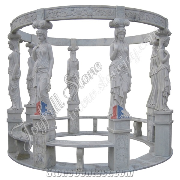 Hunan White Marble Garden Sculptured Gazebo, Patio Stone Gazebo