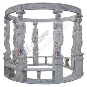 Hunan White Marble Garden Sculptured Gazebo, Patio Stone Gazebo