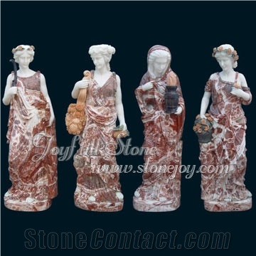 Marble Four Seasons Statues, Red Marble Statues, White Marble Sculptures