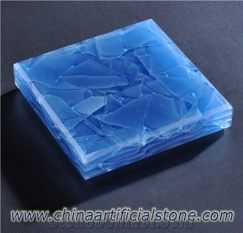 Blue 3d Crystall Jade Glass Stone Slab,Light Transmitted