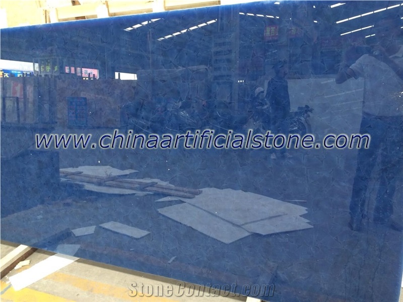Blue 3d Crystall Jade Glass Stone Slab,Light Transmitted