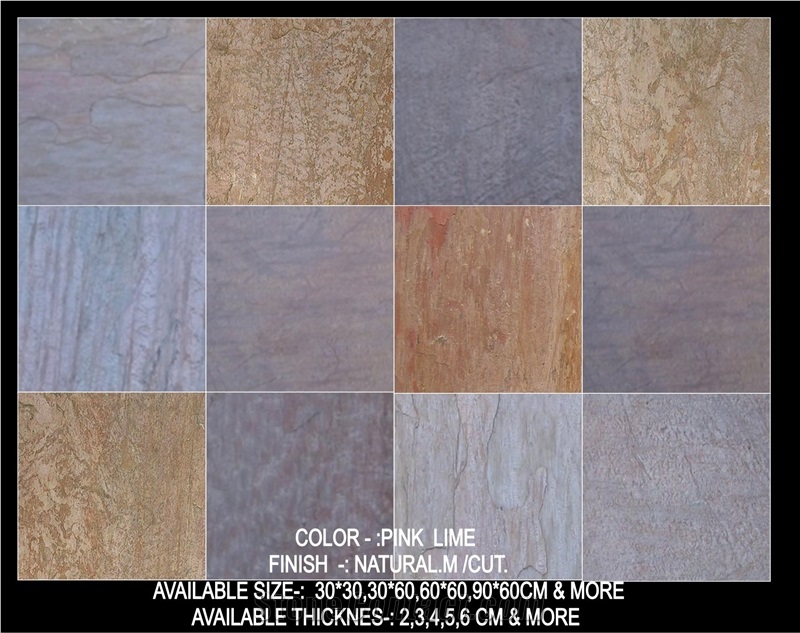 India Lime Pink Limestone, Limestone Covering Slabs & Tiles