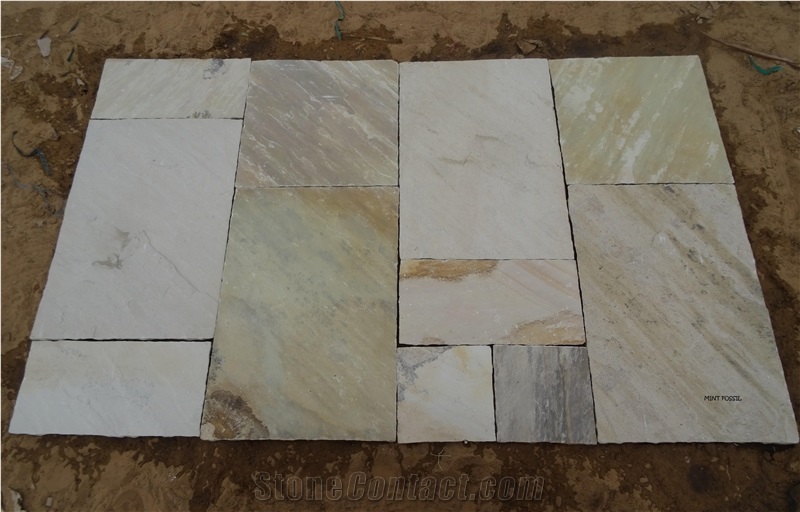 Mint Fossil Sandstone Slabs & Tiles, India Beige Sandstone