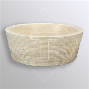 Turkey Beige Ivory Travertine Rough Cylinder Basin
