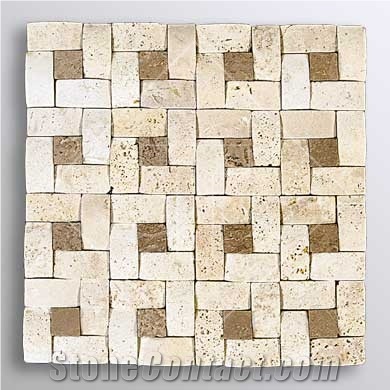 Turkey Ivory-Noche Travertine Cambered Spiral Honed Mosaic