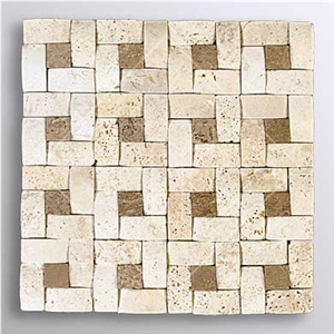 Turkey Ivory-Noche Travertine Cambered Spiral Honed Mosaic