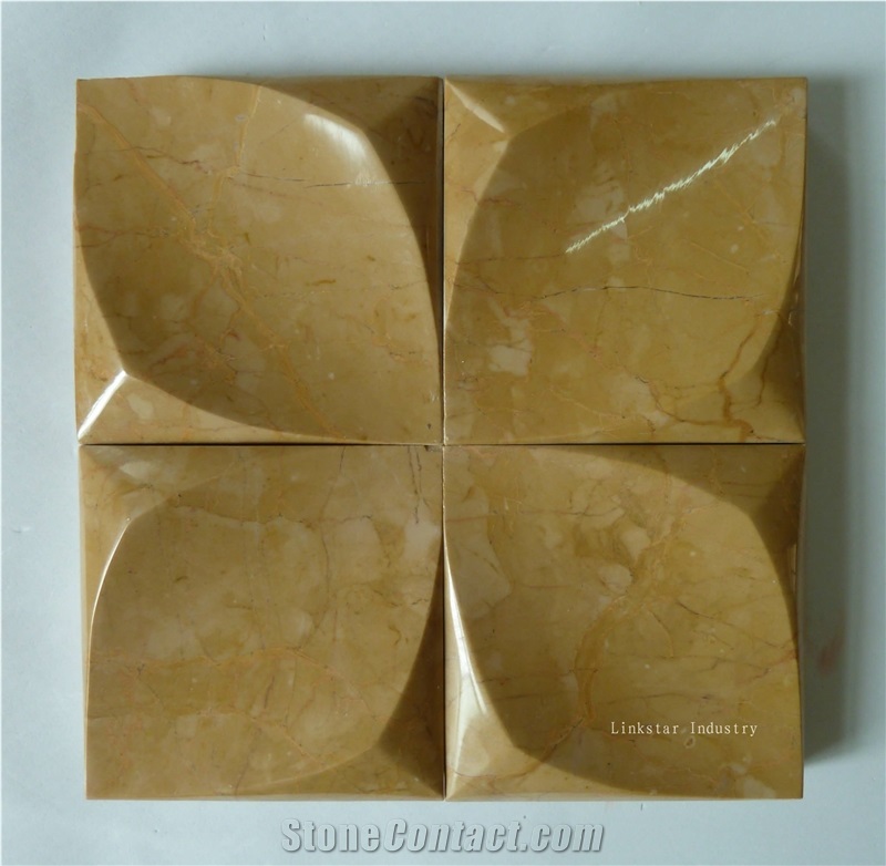 Natural Stone 3d Mosaic Panels on Wall, Beige Marble Wall