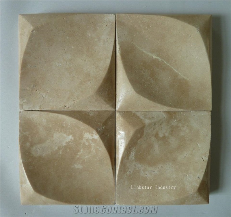 Natural Travertine Mosaic 3d Interior Wall Panel, Beige Travertine Wall Panels