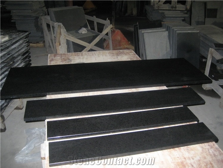 Popular Cheap China G684 Absolute Nero Black Granite Polished Kitchen Countertop with Round/Bullnose Edge Profile, Desk Bar Bench Worktops, Factory High Quality with Competitive Prices, Natural Stone