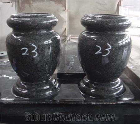 China Factory Barre Grey Granite Round Vase for Monuments,Cemetery Accessories