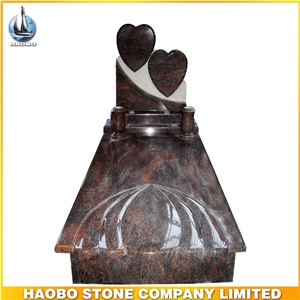 French Double Heart Shape Headstone, Indian Multicolor Red Granite Gravestone and Tombstone from China Carving Factory