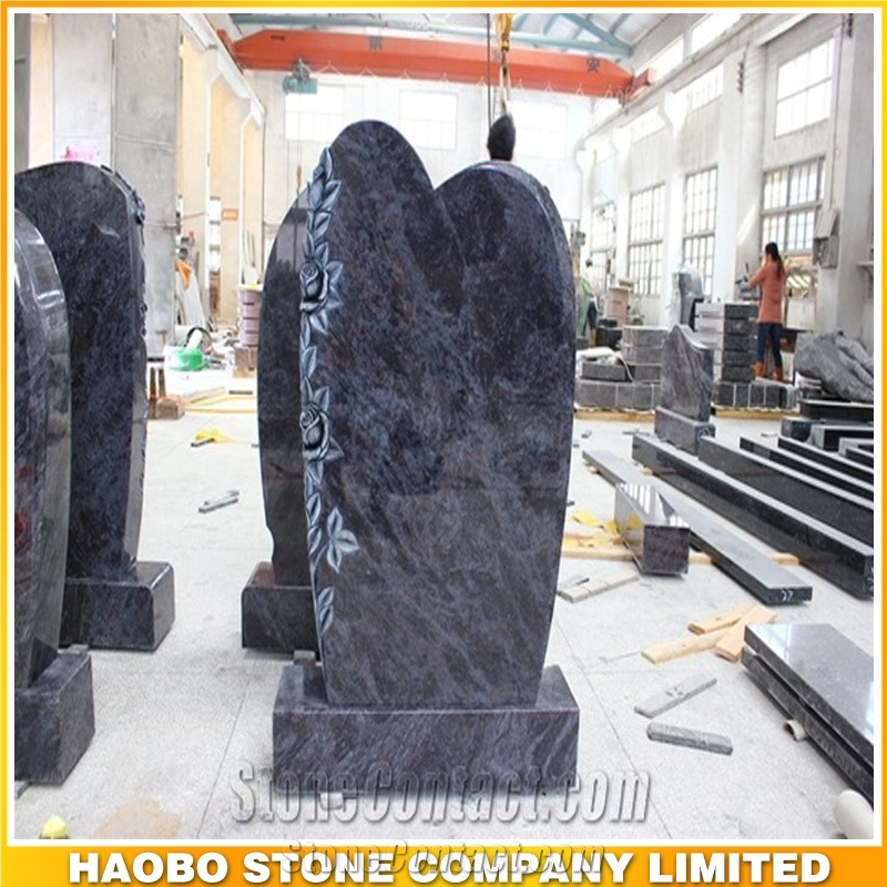 Germany Grabstein with Rose Carving, Factory Owner, Bahama Blue Granite Monument & Tombstone