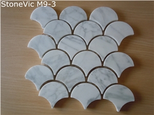 Bianco Carrara Marble Mosaic Tile, Fish Scale Design Bianco Carrara Marble Mosaic Tile, Fish Scale Design