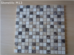 Cream Marfil,Light Emperador,Dark Emperador Marble Multicolor Marble Mosaic, High Gloss Finish