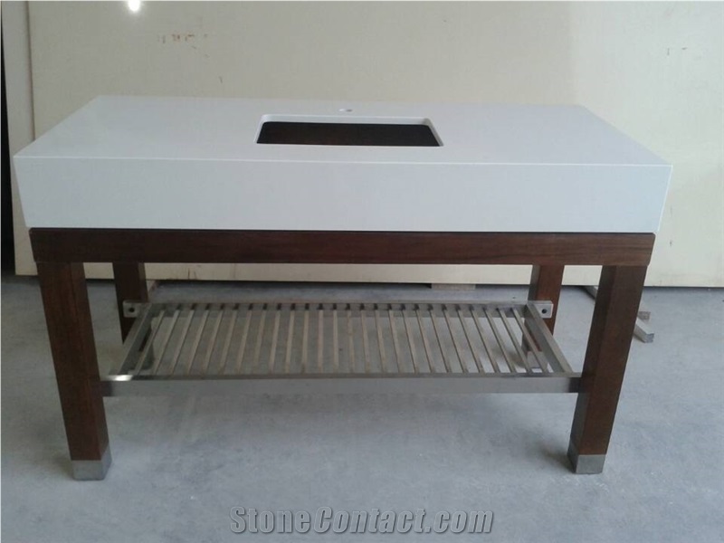 Pure White Quartz Stone Vanity Top,Wood Vanity Base, Engineered Quartz Vanity Tops
