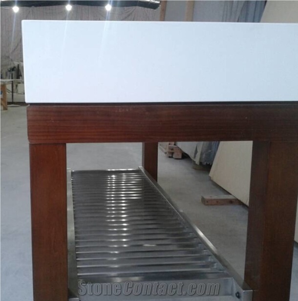 Pure White Quartz Stone Vanity Top,Wood Vanity Base, Engineered Quartz Vanity Tops