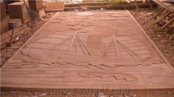 China Yellow Sandstone Wall Flower Relief & Etching