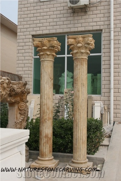 Column Pillar Building Material, Hy Brown Limestone Columns