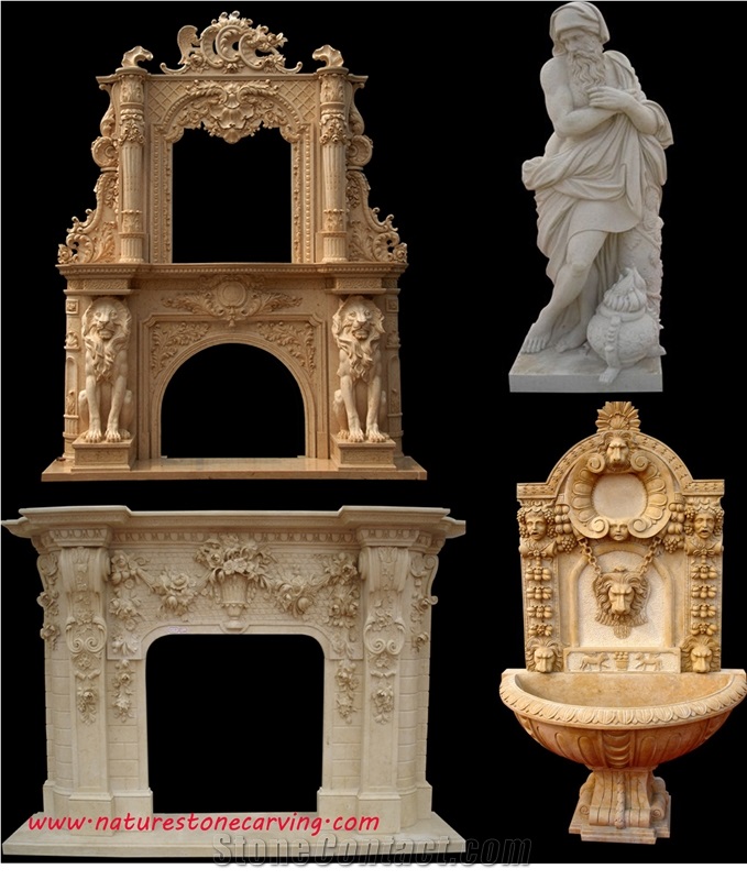 Sculpture Fireplace Mantel, Brown Limestone Fireplace Mantel